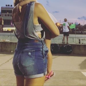 Sneak Peek Distressed Overall Shorts SMALL
